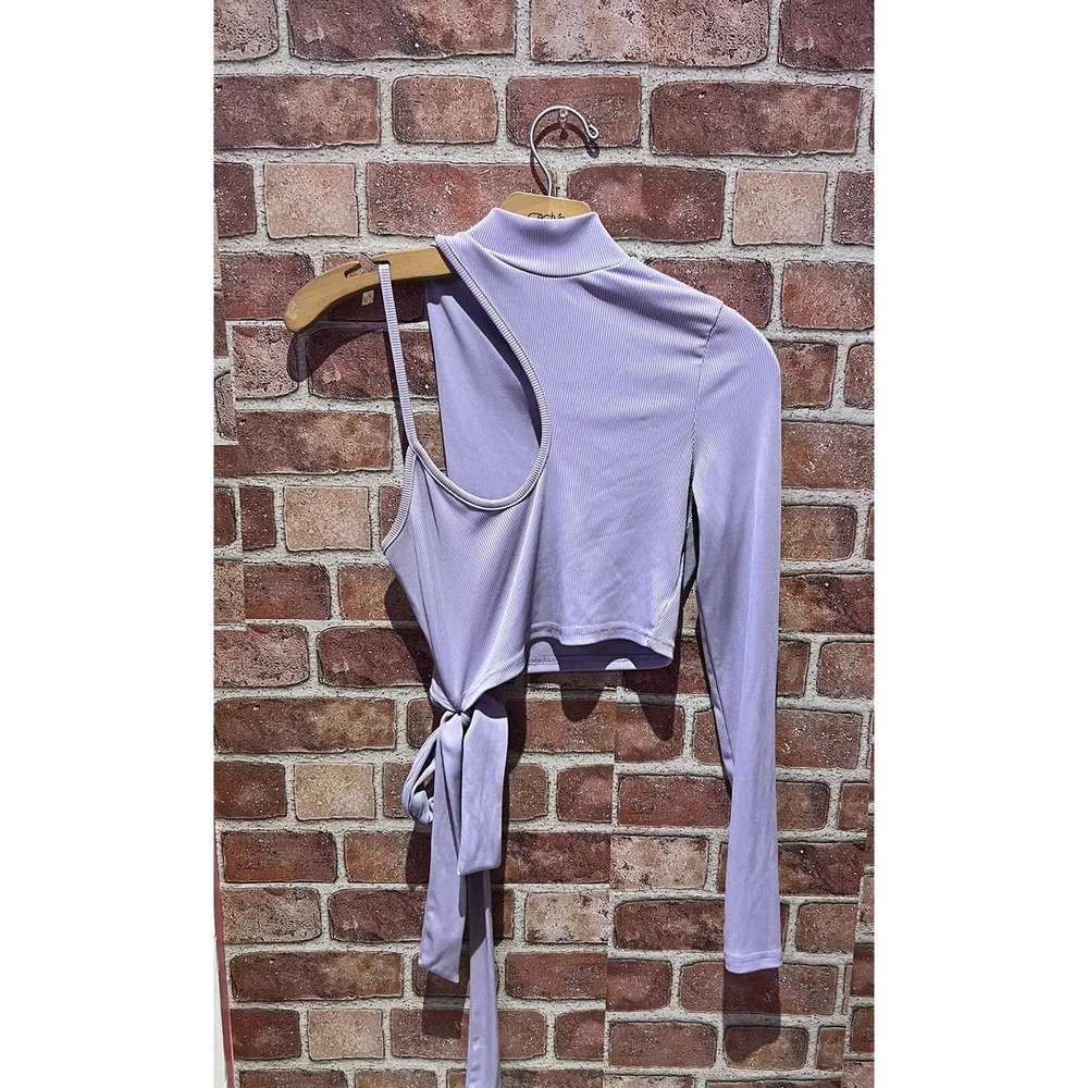 SHEIN‎ Women's Sz M Light Purple Off The Shoulder Half Long Slv Tie Cropped Top